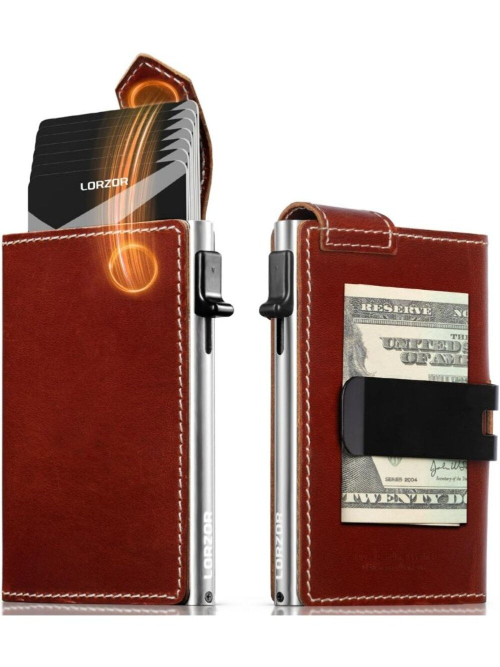 Minimalist RFID Blocking Slim Wallet for Men - Full Grain Leather, Pop Up Card